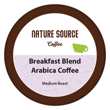 Load image into Gallery viewer, Breakfast Blend, Arabica Coffee - Single Serve Cups, 0.35oz, Medium Roast-Nature Source Coffee -100% Arabica Coffee,Blend,Breakfast Blend,Caffeine,Coffee,Compatible Single Serve Cups,Flavorfull,Free of Artificial Flavors,Free of Pesticides,Fresh Roasted Daily,Ground,Medium Roast,Naturally Caffeinated,Organic,Roasted &amp; Packed in The U.S.A.,Single Serve Cups,Subbtle Sweetness
