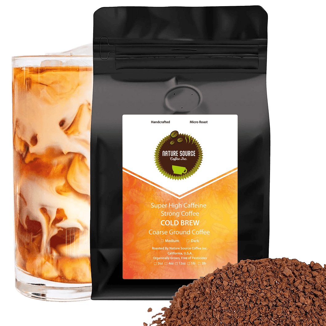 Super High Caffeine Cold Brew | Strong Robusta Coffee | Organic | Coarse Ground - Nature Source Coffee