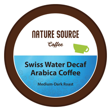 Load image into Gallery viewer, Swiss Water Decaf Single Origin Organi Arabica Coffee- Single Serve Cups, 0.35oz, Medium-Dark Roast-Nature Source Coffee-100% Arabica Coffee,Aroma,Balanced Flavor,Coffee,Compatible Single Serve Cups,Delicate,Free of Artificial Flavors,Free of Pesticides,Fresh Roasted Daily,Ground,Medium Roast,Medium-Dark Roast,Naturally Decaffeinated,Naturally Decaffeinated Swiss Water Process,Organic,Single origin,Single Serve Cups,Smooth,Sweet,Well-balanced
